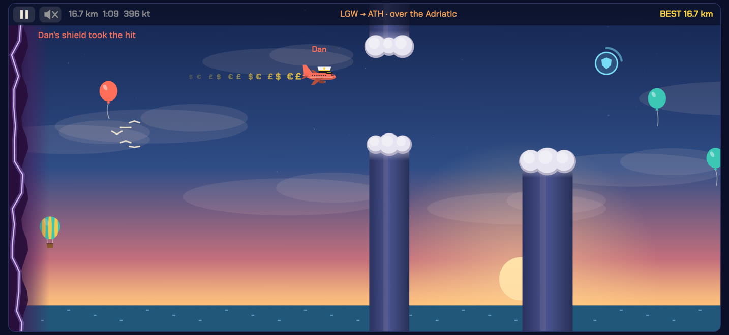 One plane flying fast at sunset in Solo infinite